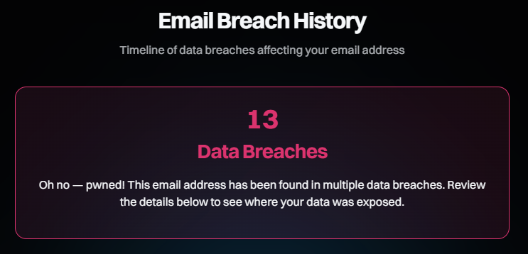 Schermata Have I Been Pwned – risultato positivo/negativo